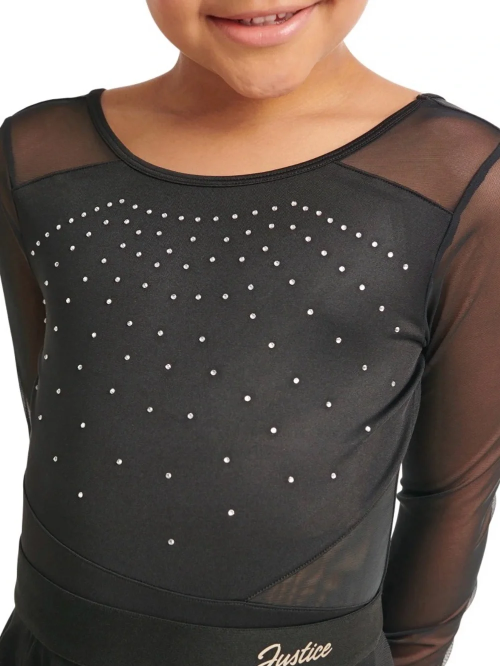 Justice Girls Medium Long Sleeve Gymnastics Dance Leotard Mesh Rhinestone NWT